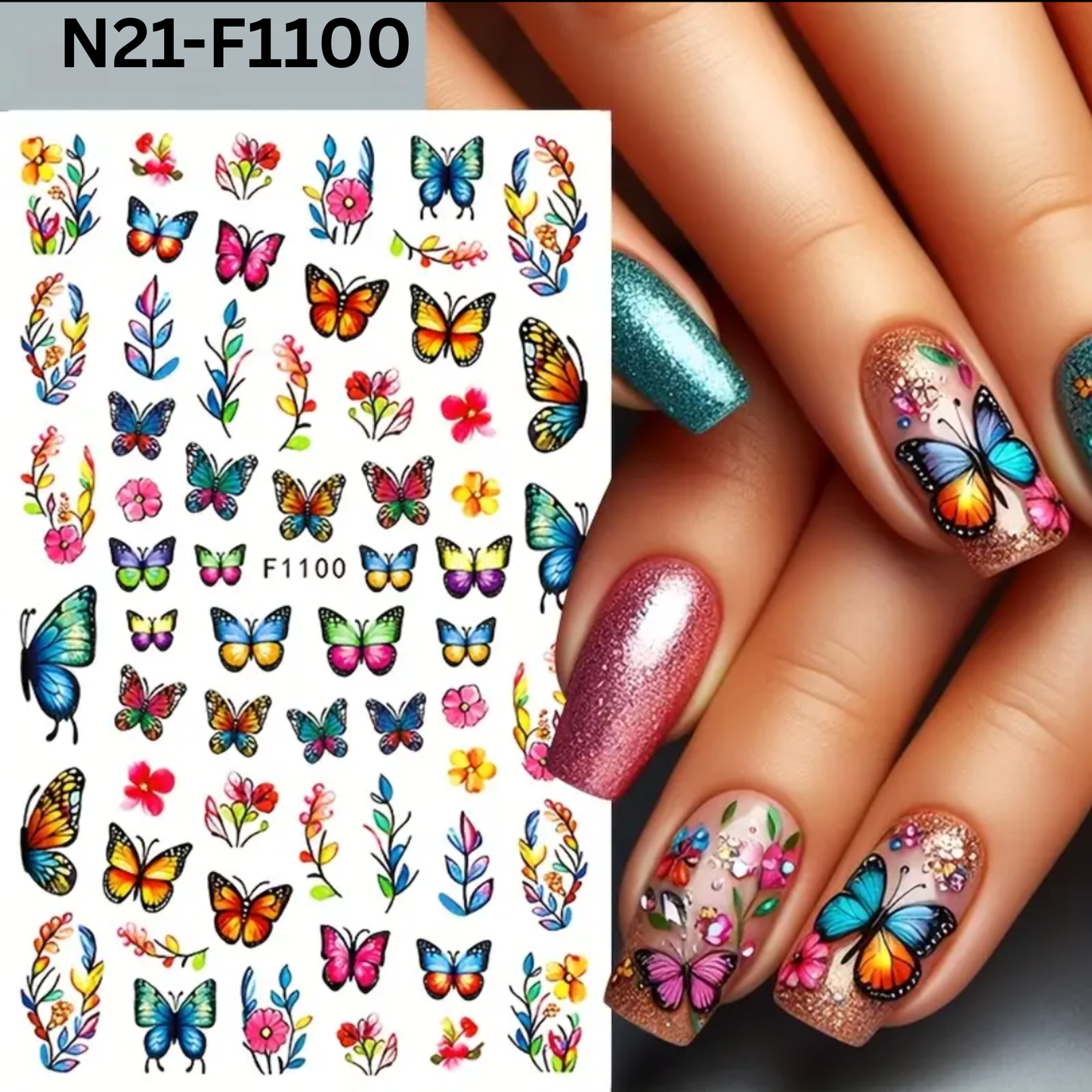 3D Nail Stickers,3D Butterfly Spring Summer Rose Butterfly Flower Nail Art Stickers