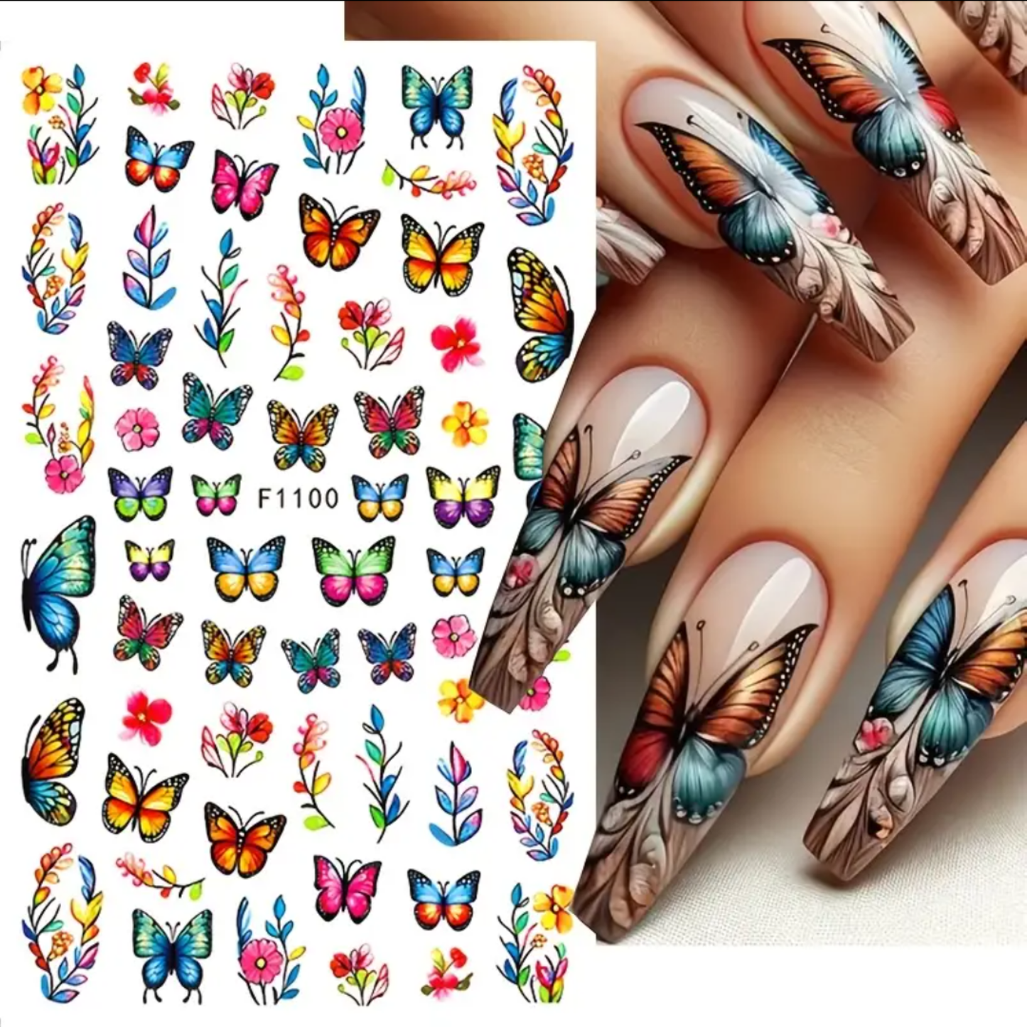 3D Nail Stickers,3D Butterfly Spring Summer Rose Butterfly Flower Nail Art Stickers