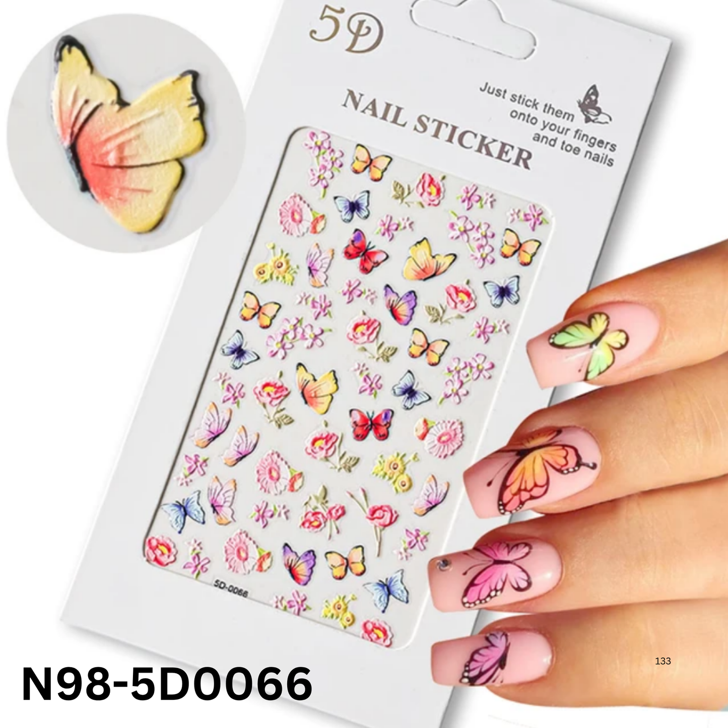 5D Nail Decals ā Butterfly & Flower Embossed Stickers for Nail Lovers
