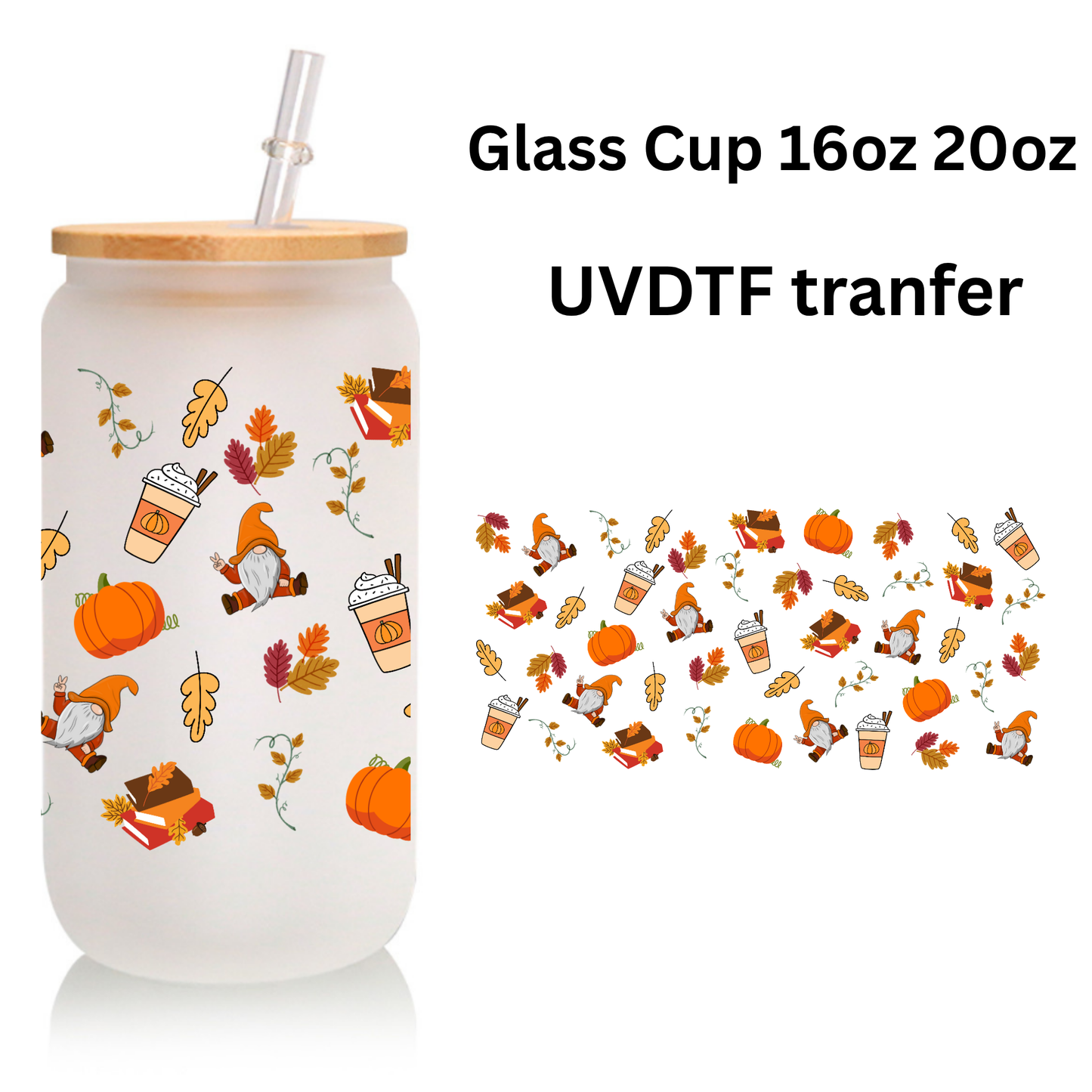 Autumn Vibes Frosted Glass Cup โ 16oz / 20oz โ With Bamboo Lid & Glass Straw