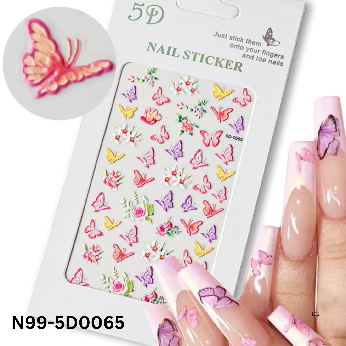 5D Nail Art Stickers ā Butterfly and Bloom Designs for Manicure