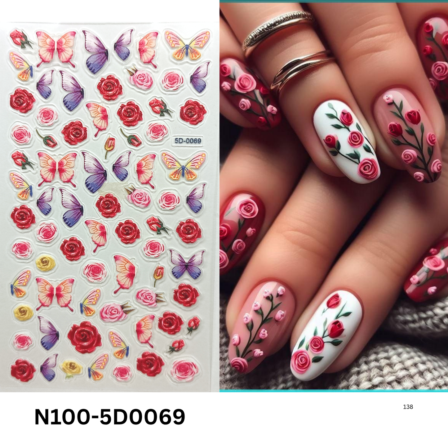 5D Butterfly & Floral Nail Stickers ā Raised Embossed Nail Art Decals