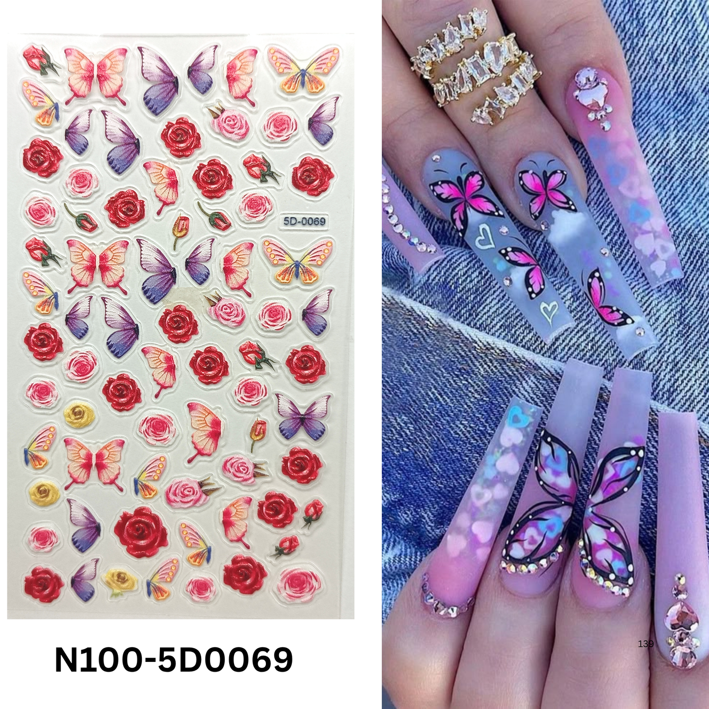5D Butterfly & Floral Nail Stickers ā Raised Embossed Nail Art Decals