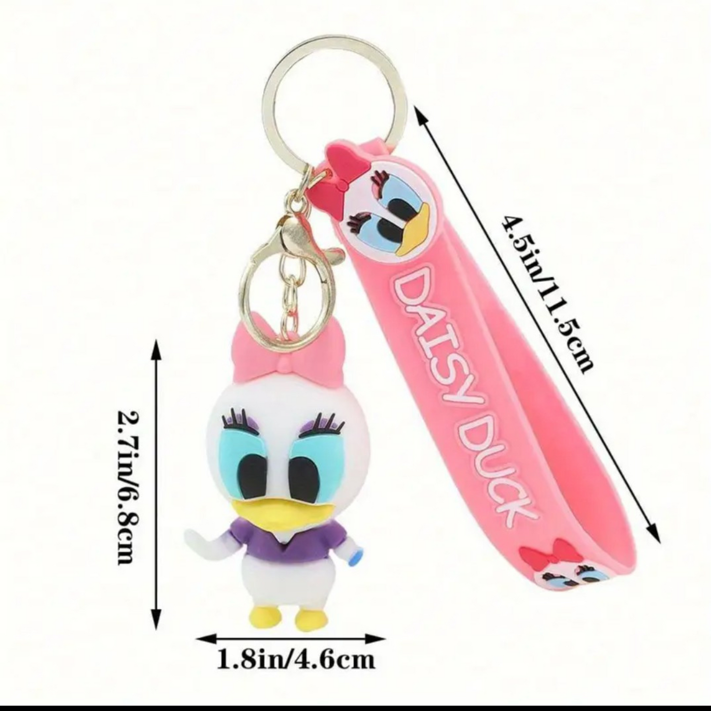 Adorable Pink Daisy Duck Keychain with Strap – Cute Cartoon Bag Charm & Gift Idea