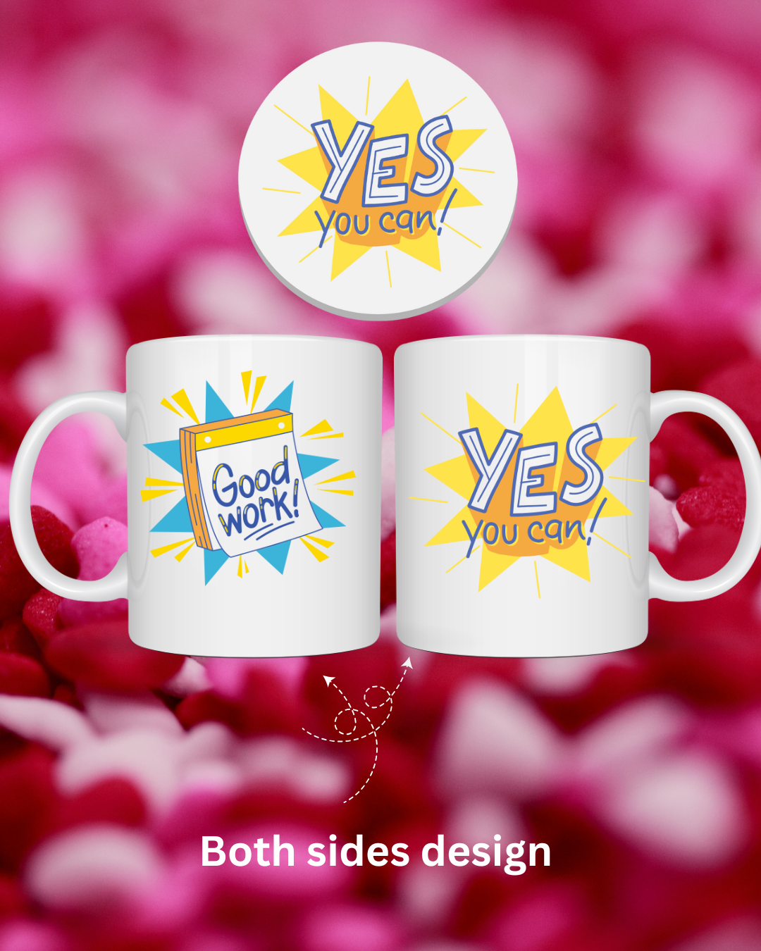 Yes You Can And Good Work Ceramic Mug and Coaster, Set Motivational Coffee Cup 12oz Gift idea