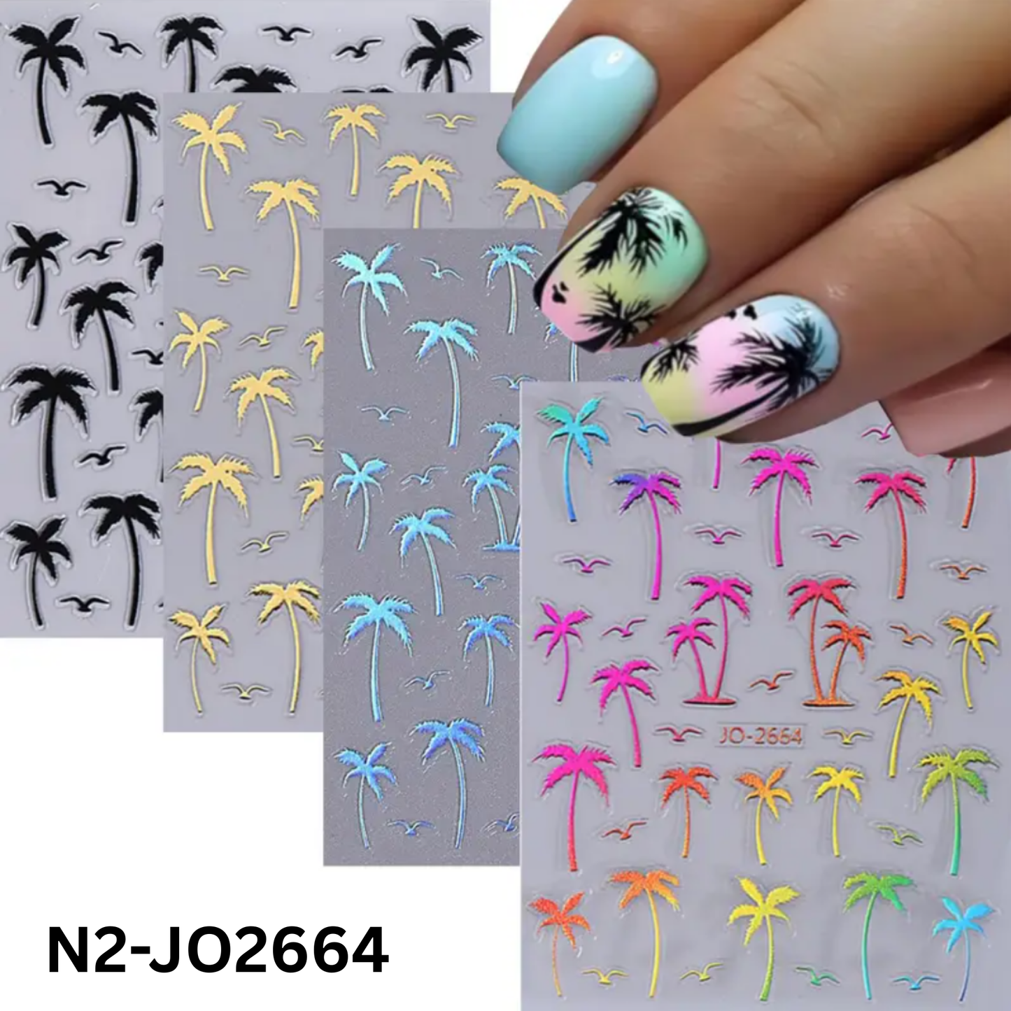 3D Palm Tree Nail Stickers β Tropical Beach Nail Art Decals β Sunset & Summer Nail Design β Self-Adhesive, Multiple Colors