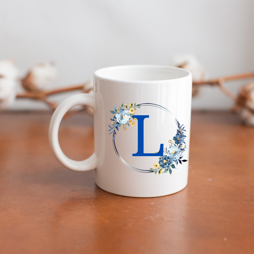 Floral Letter Mug A-Z - Personalized Monogram Coffee Cup, Gift Mug, Girlfriend Boyfriend Gift, Artisan Handmade Coffee Cup, Gifts Personalized Coffee Mug, Mug for Men Women, mug gift for her best friend tumbler