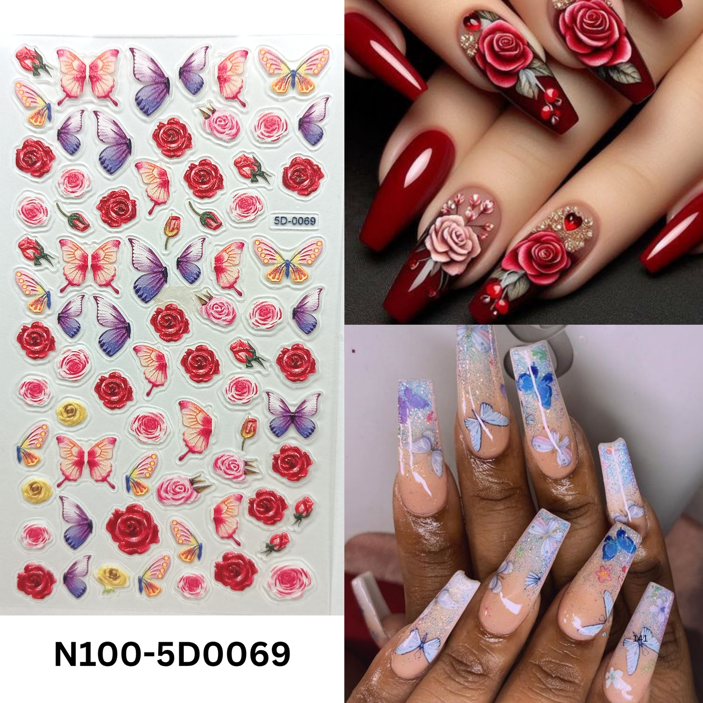 5D Butterfly & Floral Nail Stickers ā Raised Embossed Nail Art Decals