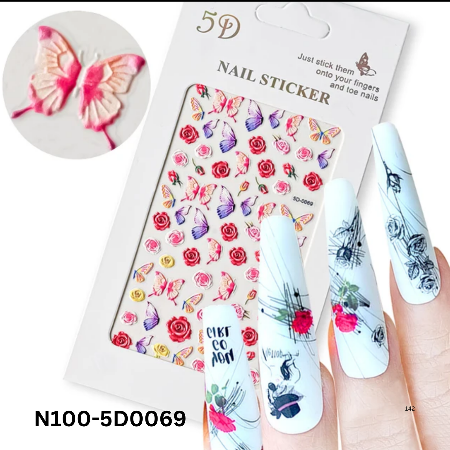 5D Butterfly & Floral Nail Stickers ā Raised Embossed Nail Art Decals
