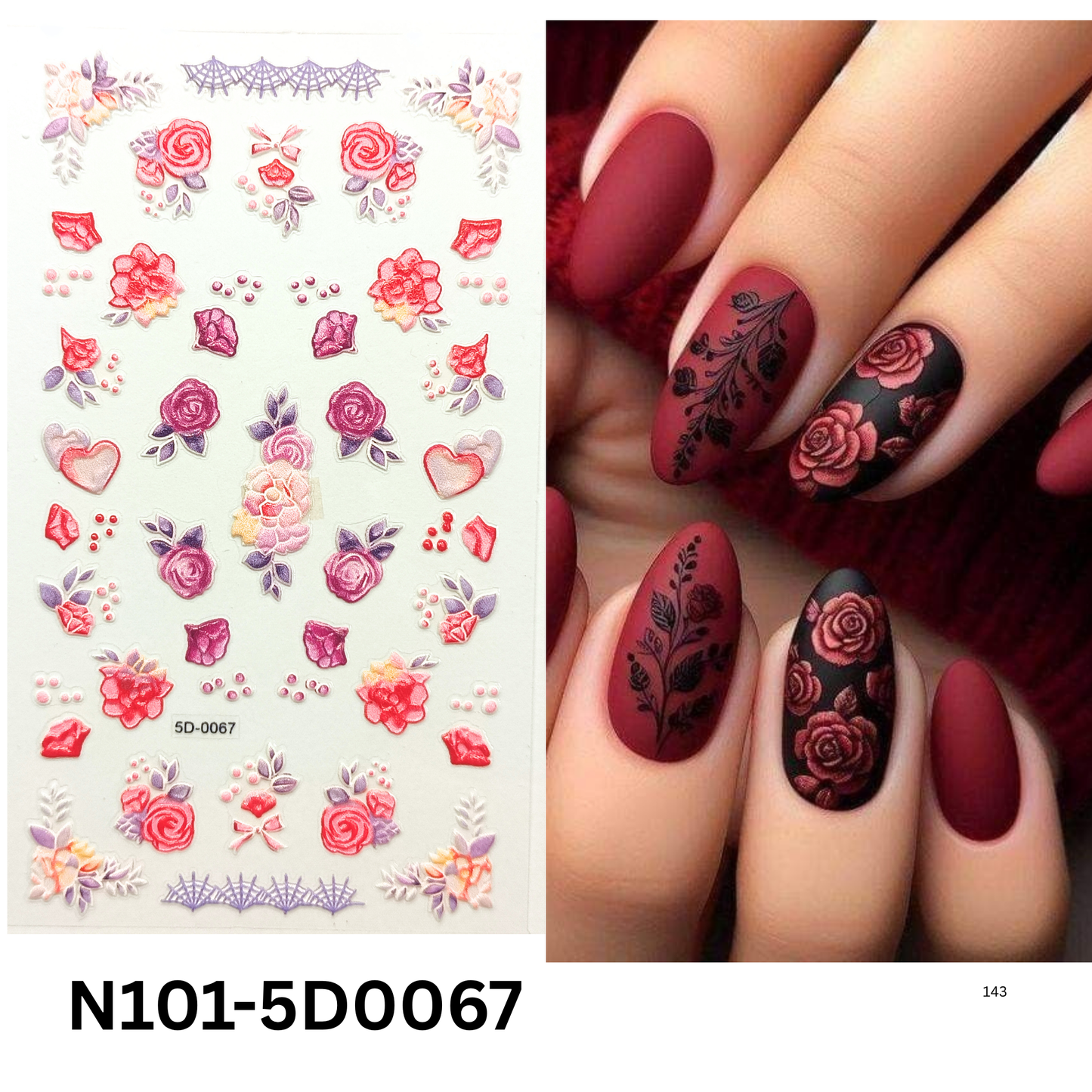 5D Rose Flower Nail Art Stickers β Embossed Floral Nail Decals for Manicure