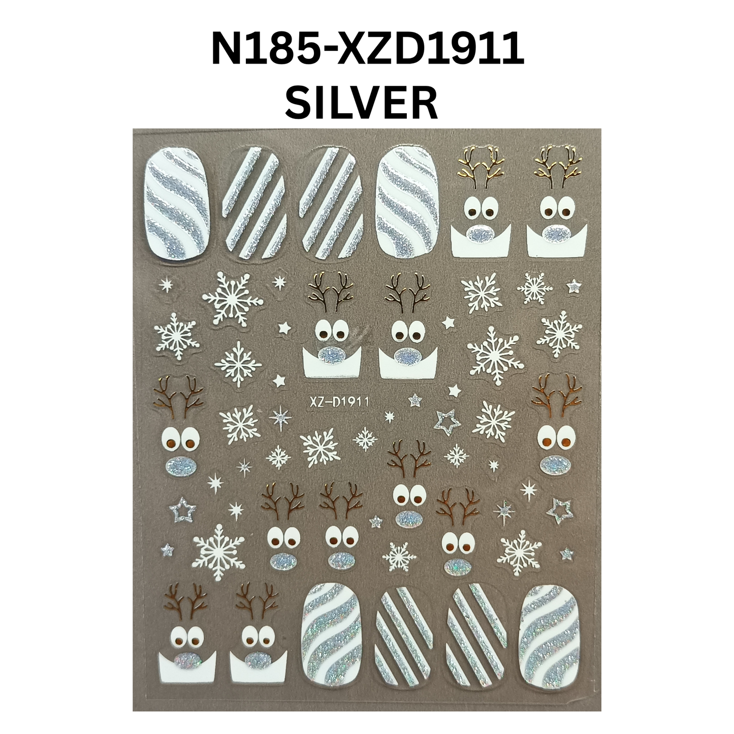 Merry Christmas Nail Stickers – Candy Stripe & Reindeer Design