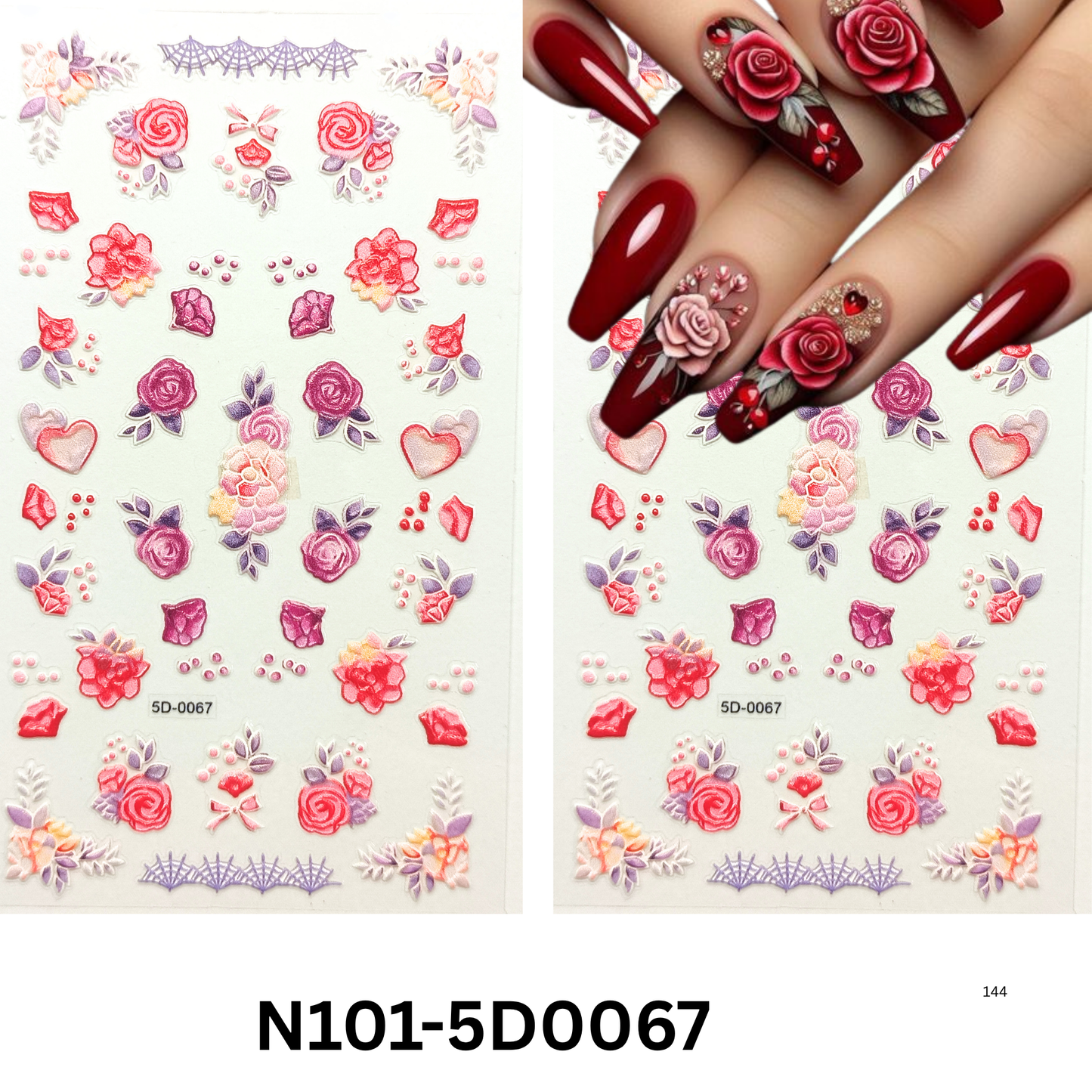 5D Rose Flower Nail Art Stickers β Embossed Floral Nail Decals for Manicure