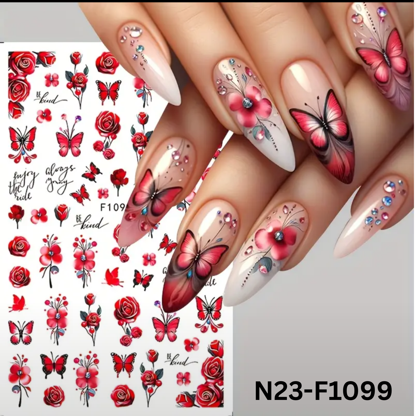 3D Floral & Butterfly Nail Art Stickers - Summer Bauhinia & Rose Designs with "Girl Power" Motifs, Reusable Vinyl Decals for DIY Manicures, Pre-Pasted & Shimmery Finish,Nail Stickers