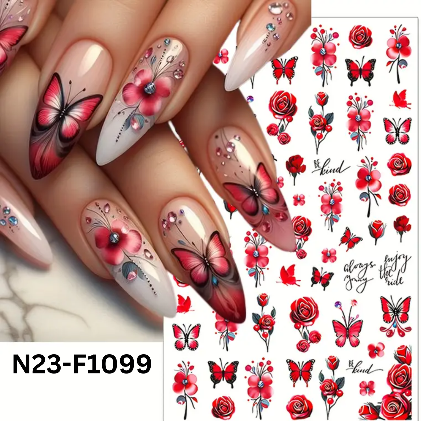 3D Floral & Butterfly Nail Art Stickers - Summer Bauhinia & Rose Designs with "Girl Power" Motifs, Reusable Vinyl Decals for DIY Manicures, Pre-Pasted & Shimmery Finish,Nail Stickers