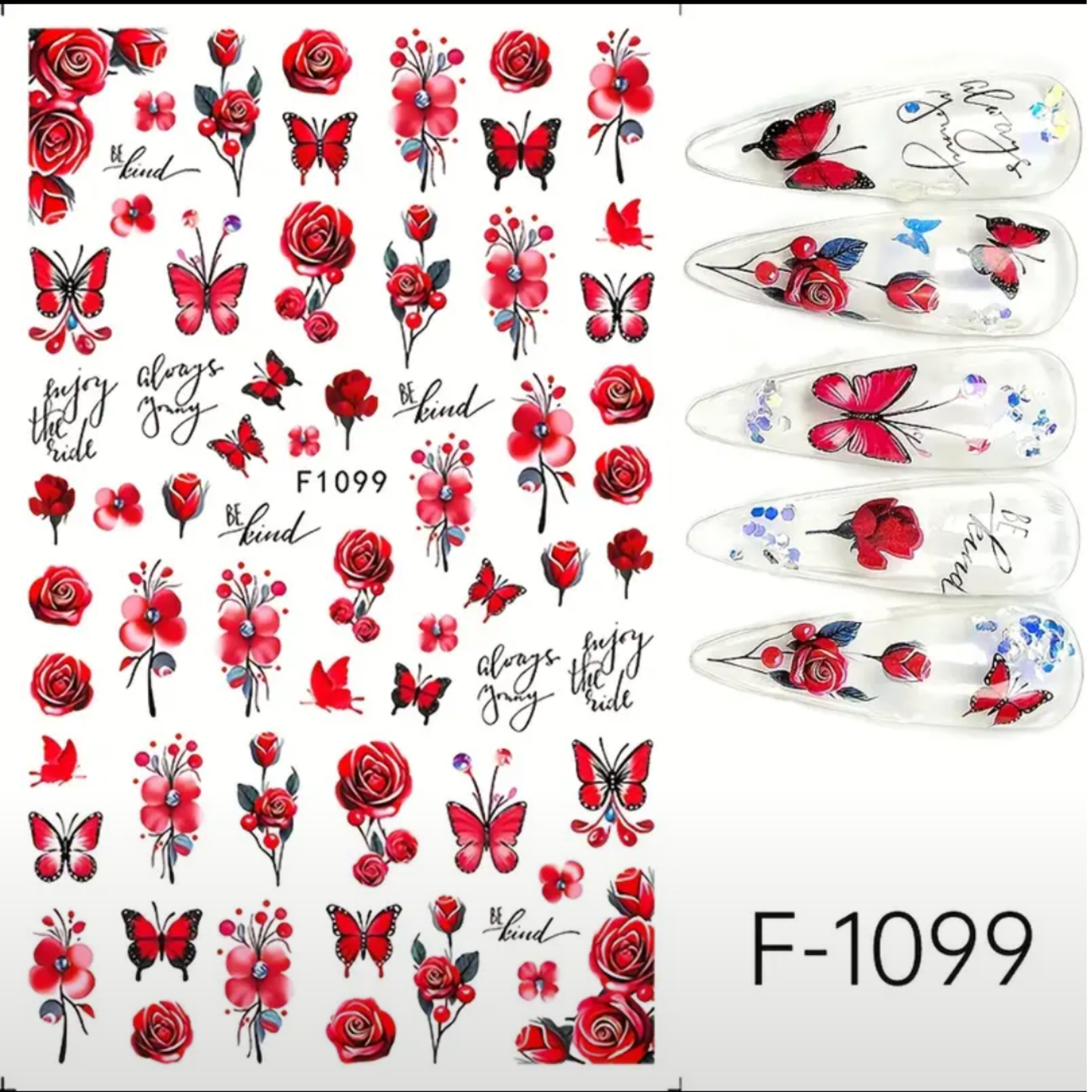 3D Floral & Butterfly Nail Art Stickers - Summer Bauhinia & Rose Designs with "Girl Power" Motifs, Reusable Vinyl Decals for DIY Manicures, Pre-Pasted & Shimmery Finish,Nail Stickers
