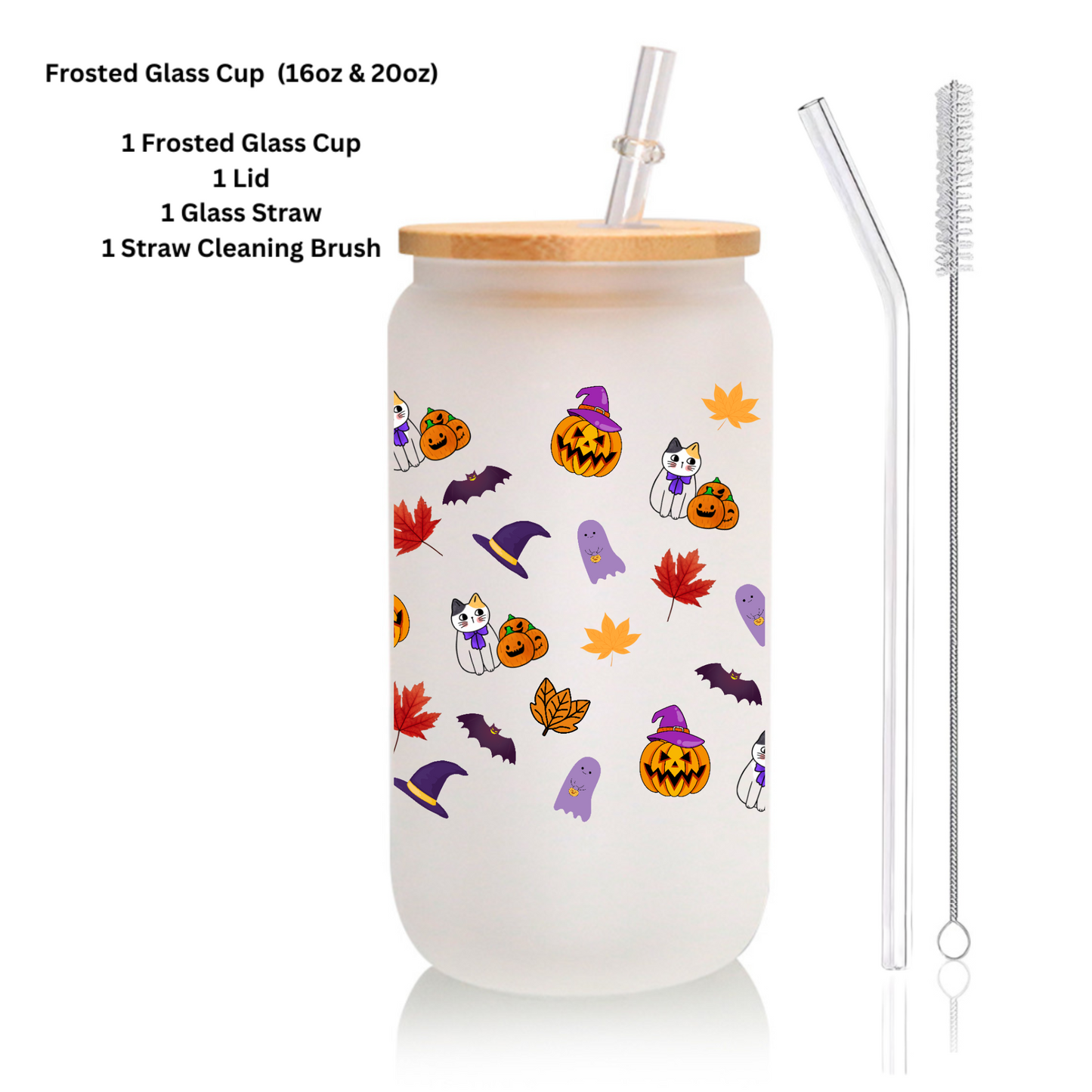 Frosted Halloween Cup Set – Witches Hat Design, 16oz/20oz with Straw