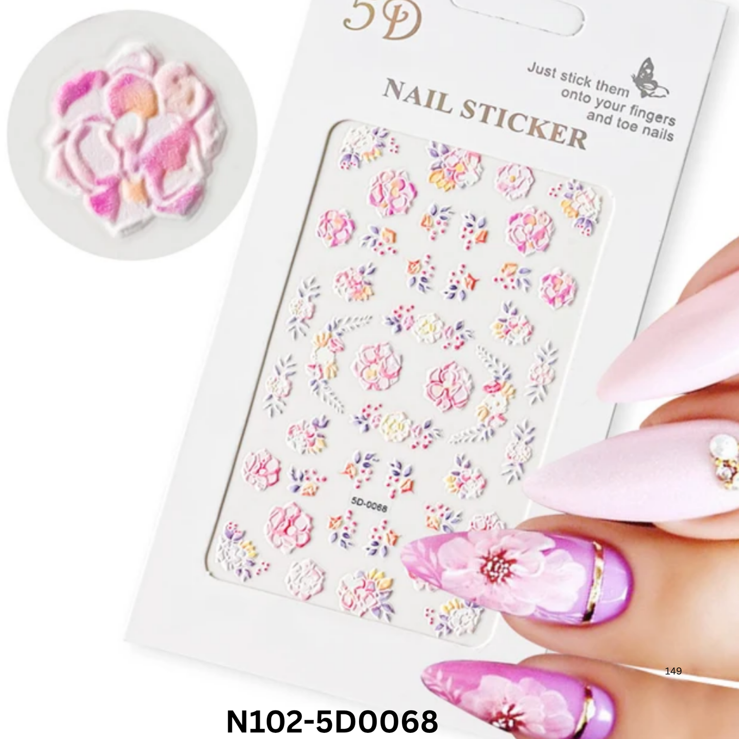 5D Embossed Rose Nail Stickers β Self-Adhesive Floral Decals for Nails