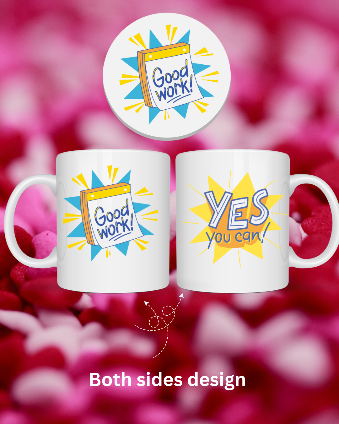 Yes You Can And Good Work Ceramic Mug and Coaster, Set Motivational Coffee Cup 12oz Gift idea