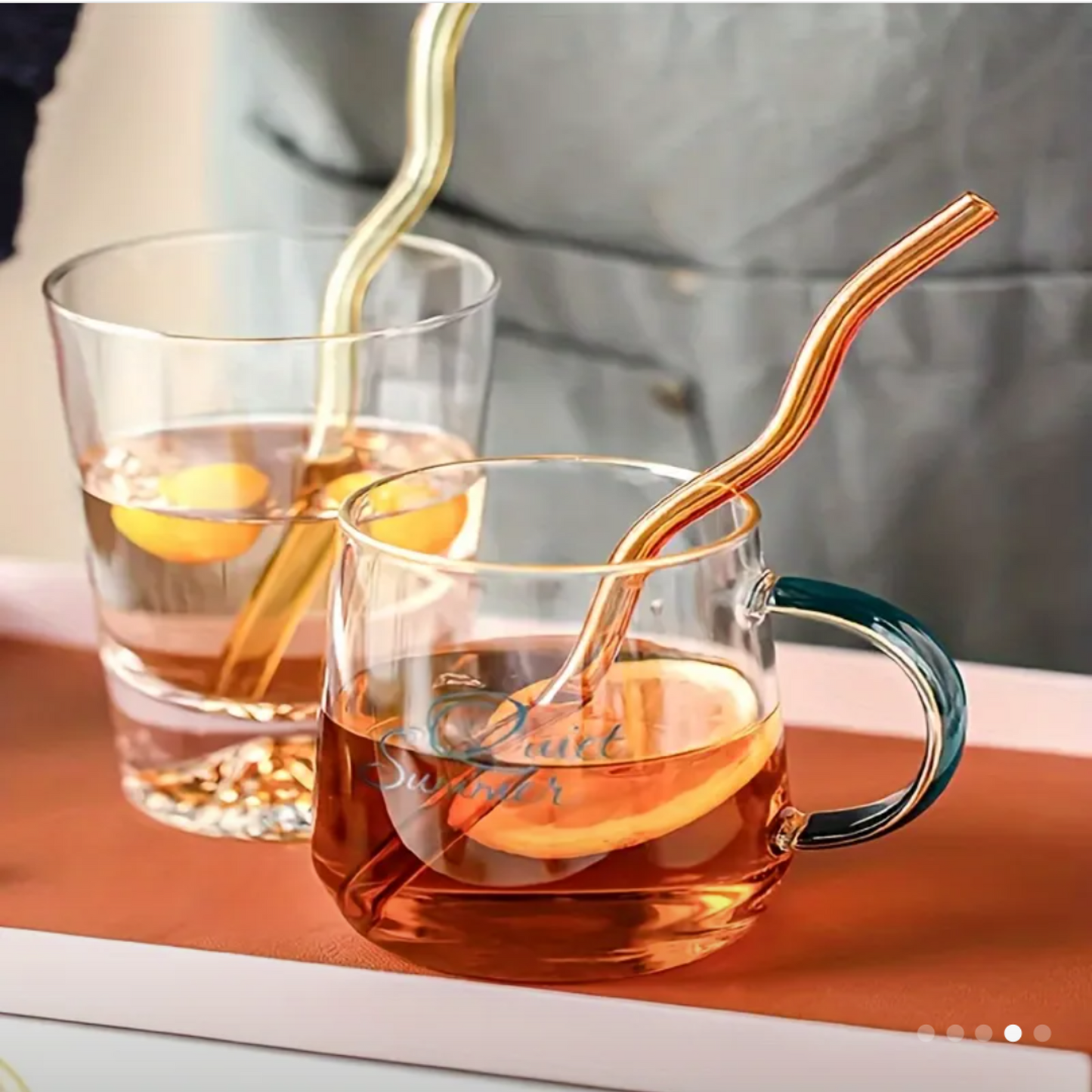 4pcs Wavy Glass Straws, Reusable Colorful Glass Straws, with 1 Cleaning Brush