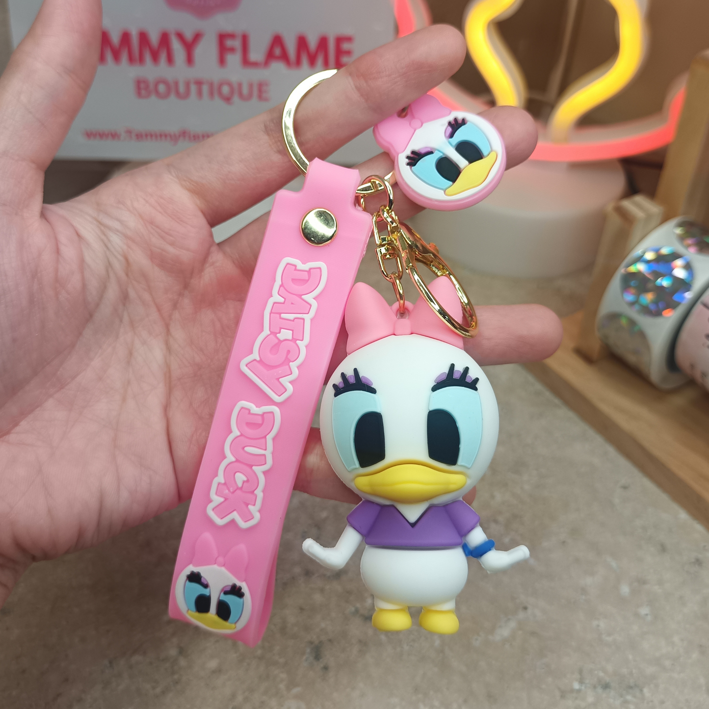 Adorable Pink Daisy Duck Keychain with Strap – Cute Cartoon Bag Charm & Gift Idea