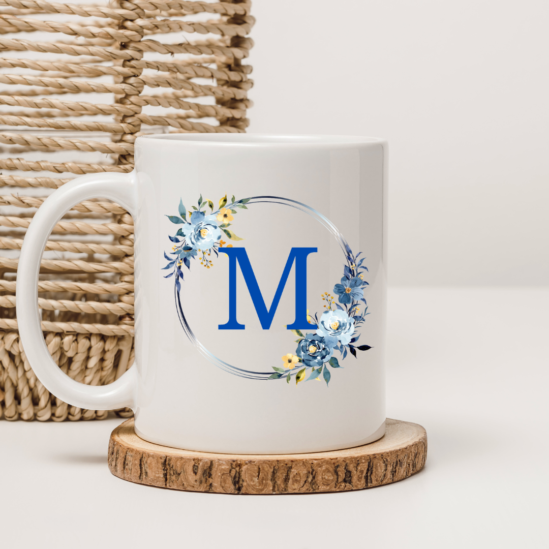 Floral Letter Mug A-Z - Personalized Monogram Coffee Cup, Gift Mug, Girlfriend Boyfriend Gift, Artisan Handmade Coffee Cup, Gifts Personalized Coffee Mug, Mug for Men Women, mug gift for her best friend tumbler
