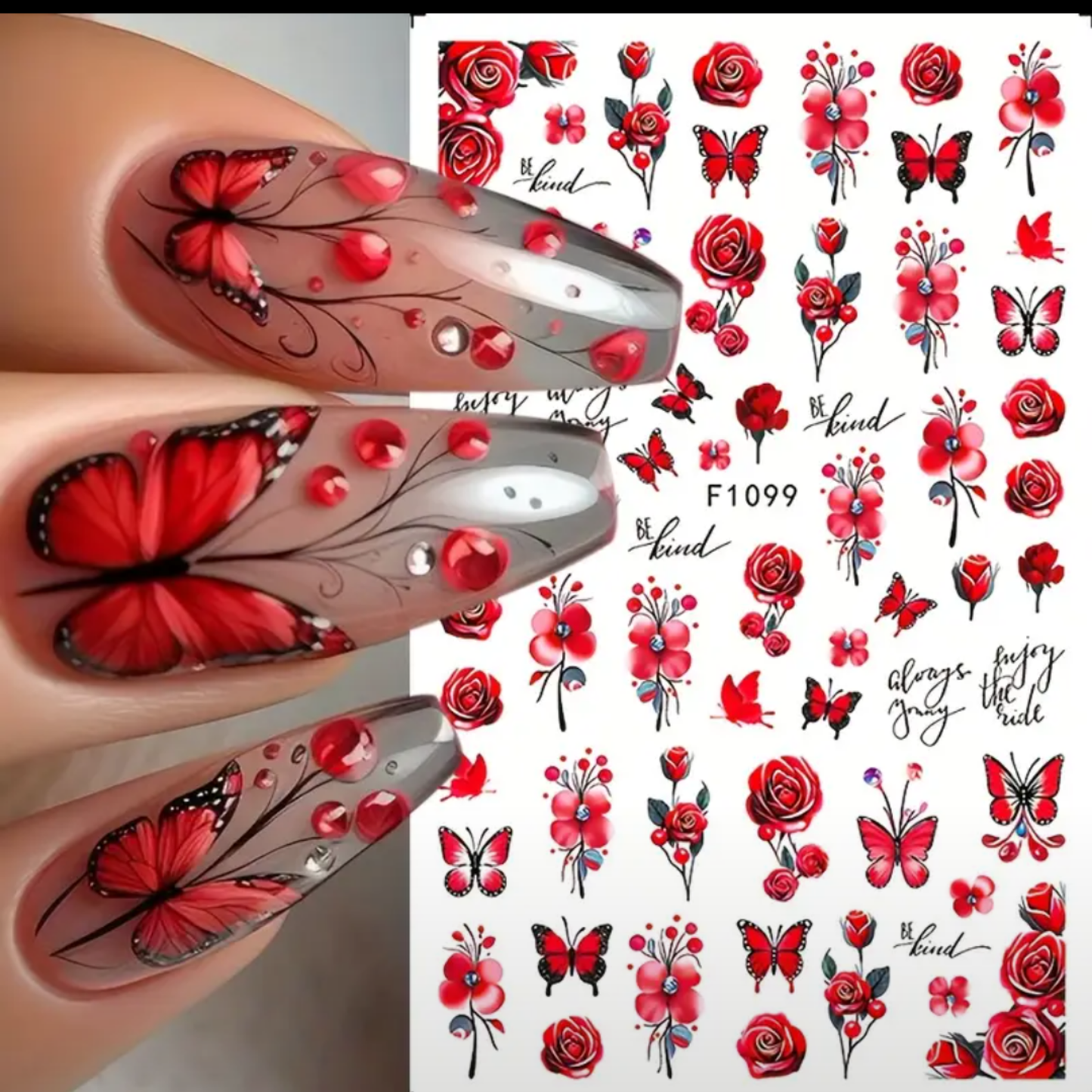 3D Floral & Butterfly Nail Art Stickers - Summer Bauhinia & Rose Designs with "Girl Power" Motifs, Reusable Vinyl Decals for DIY Manicures, Pre-Pasted & Shimmery Finish,Nail Stickers