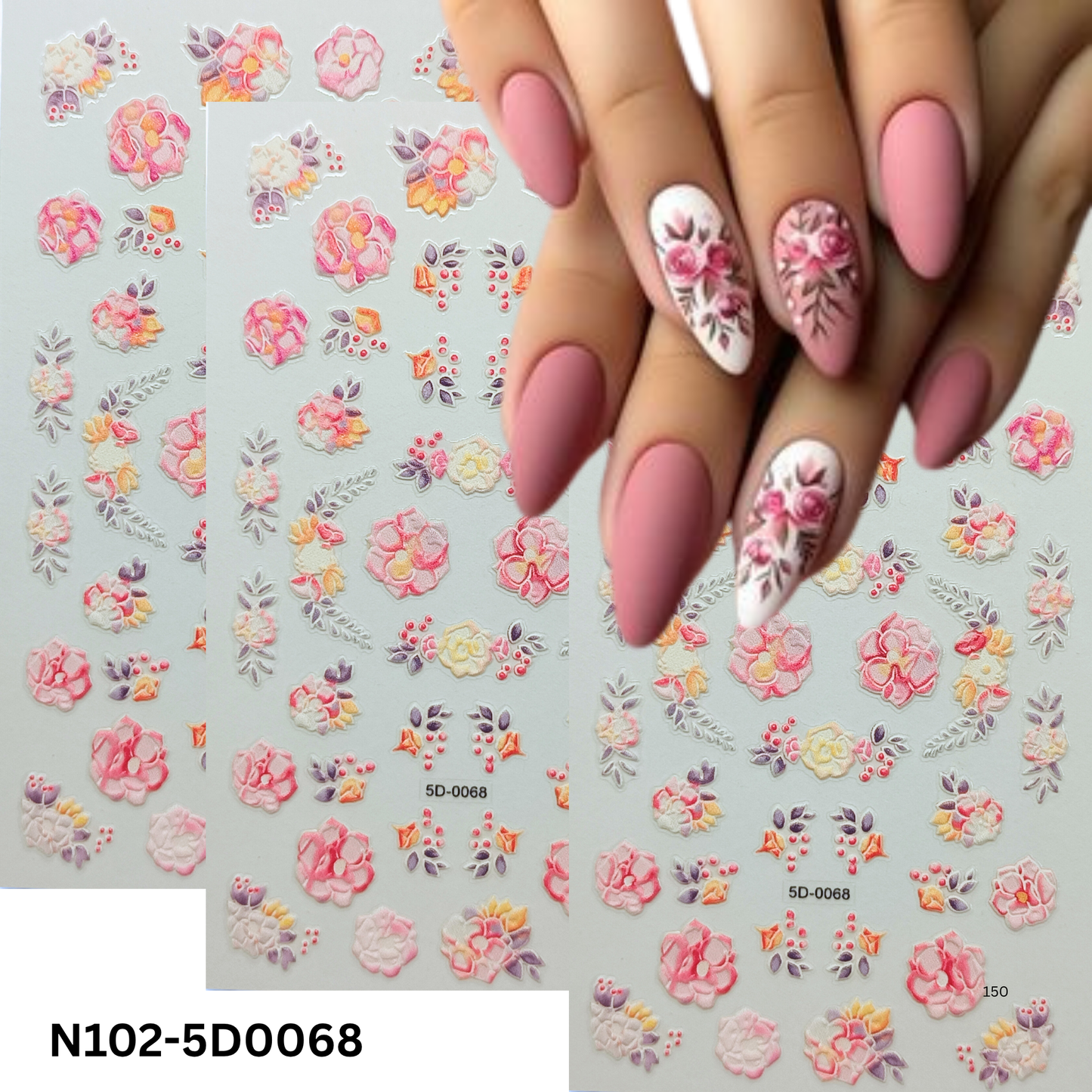5D Embossed Rose Nail Stickers β Self-Adhesive Floral Decals for Nails