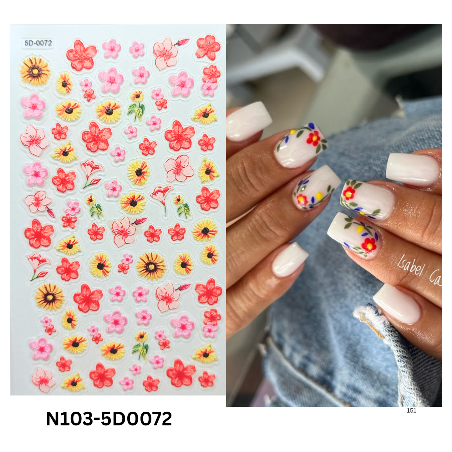 5D Embossed Floral Nail Stickers ā Sunflower Design for DIY & Salon Nails