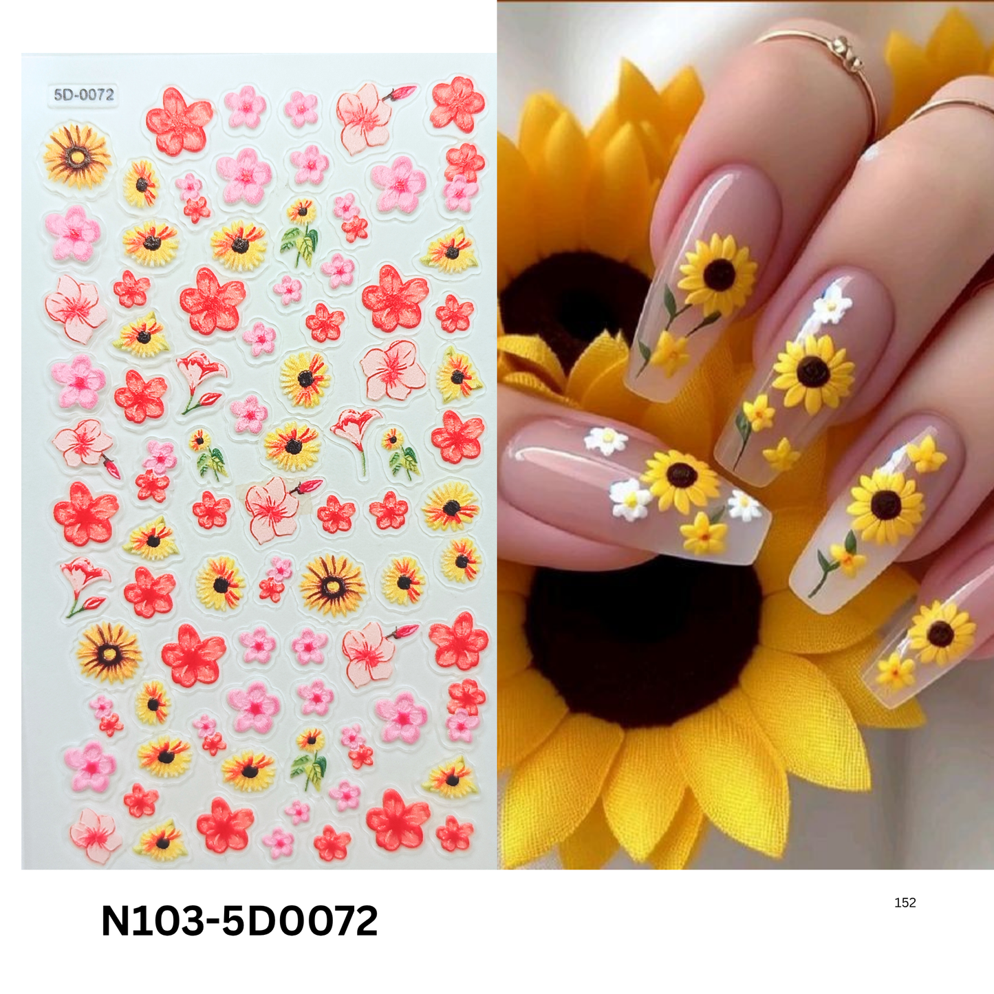 5D Embossed Floral Nail Stickers ā Sunflower Design for DIY & Salon Nails