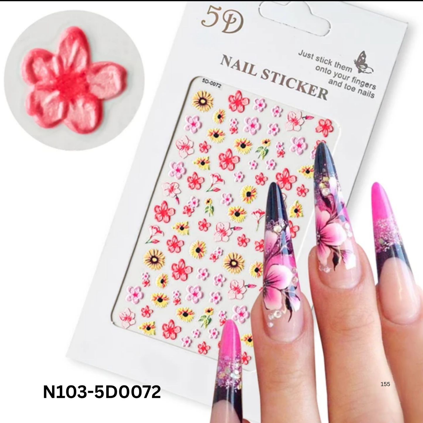 5D Embossed Floral Nail Stickers ā Sunflower Design for DIY & Salon Nails