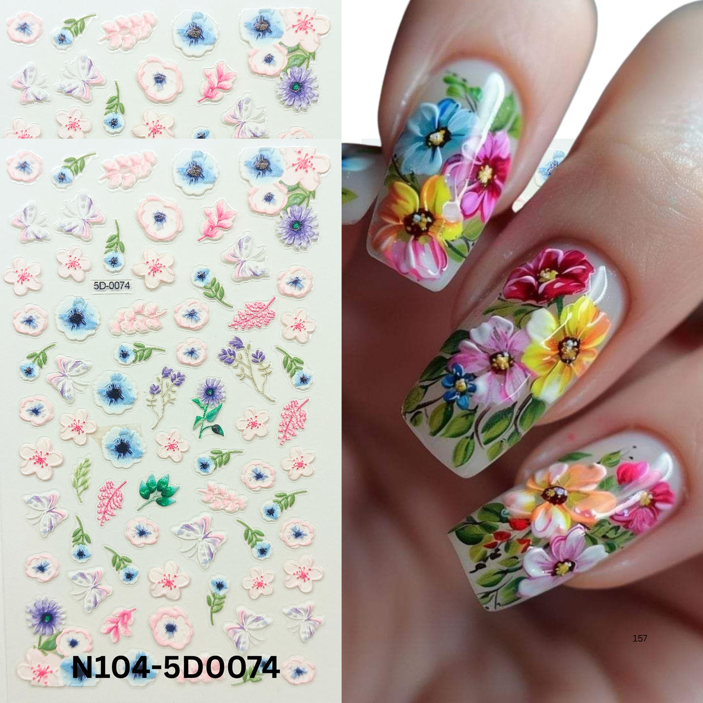 Bloom Nail Art Stickers ā 5D Textured Floral Nail Decals