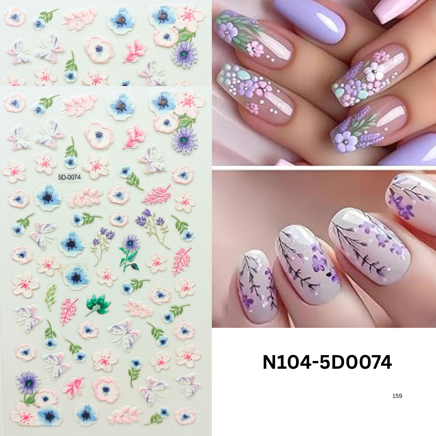 Bloom Nail Art Stickers ā 5D Textured Floral Nail Decals