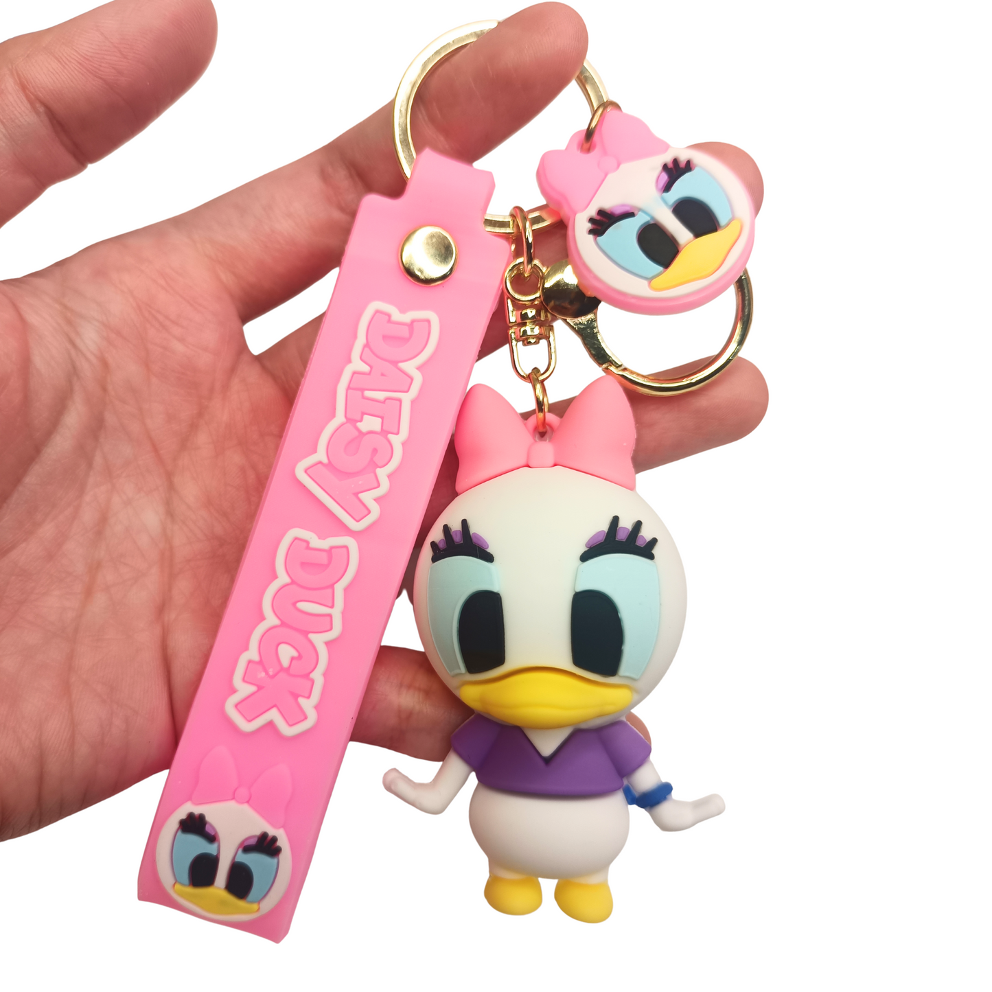 Adorable Pink Daisy Duck Keychain with Strap – Cute Cartoon Bag Charm & Gift Idea