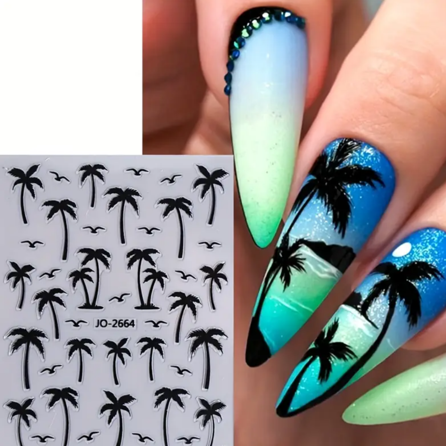 3D Palm Tree Nail Stickers β Tropical Beach Nail Art Decals β Sunset & Summer Nail Design β Self-Adhesive, Multiple Colors