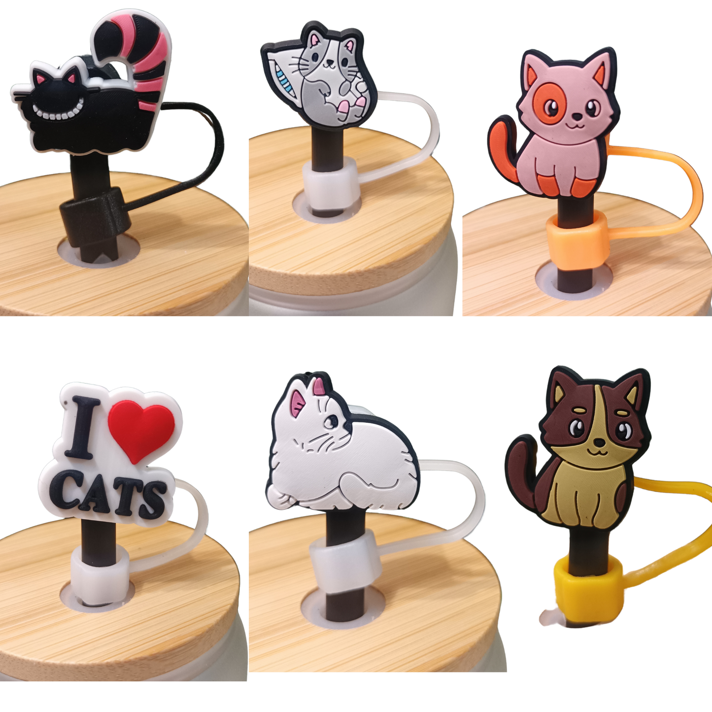 Cute Cat Straw Toppers 10mm – Reusable Silicone Covers for Tumblers & Cups | Fun Drink Accessories for Cat Lovers