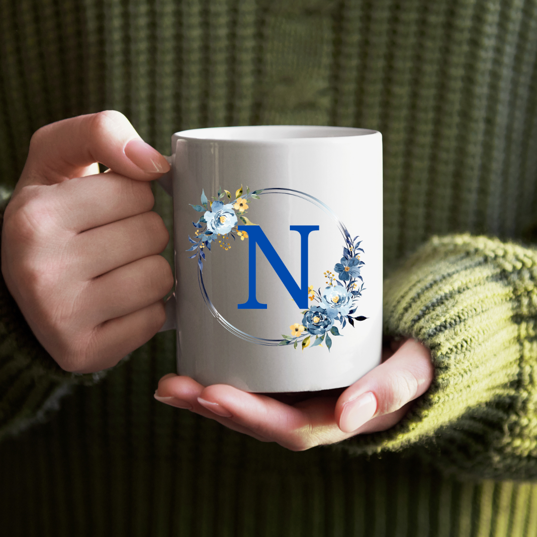 Floral Letter Mug A-Z - Personalized Monogram Coffee Cup, Gift Mug, Girlfriend Boyfriend Gift, Artisan Handmade Coffee Cup, Gifts Personalized Coffee Mug, Mug for Men Women, mug gift for her best friend tumbler