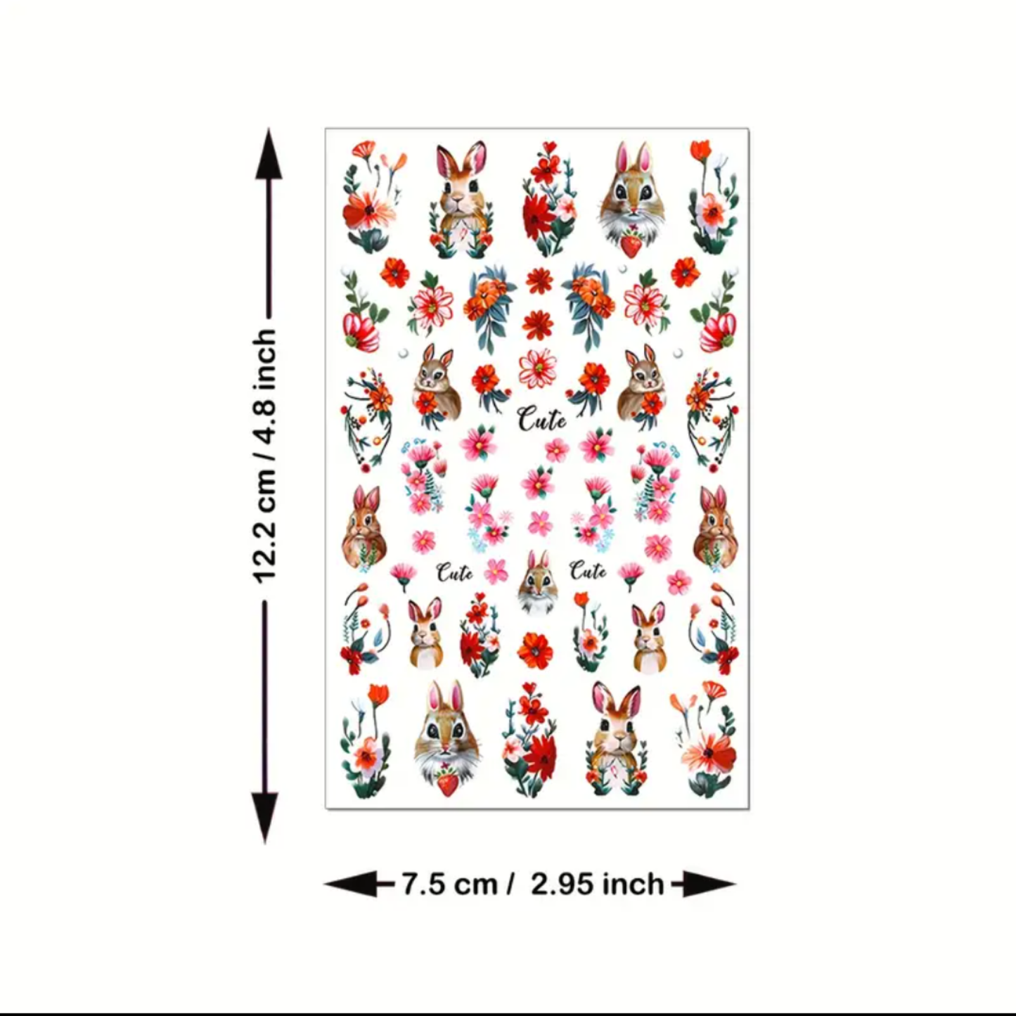 3D Cartoon Rabbit Flower Nail Stickers, Small Fresh, Glossy,Cartoon Rabbit Firebird Design, for Girls, Women, DIY Nail Decoration