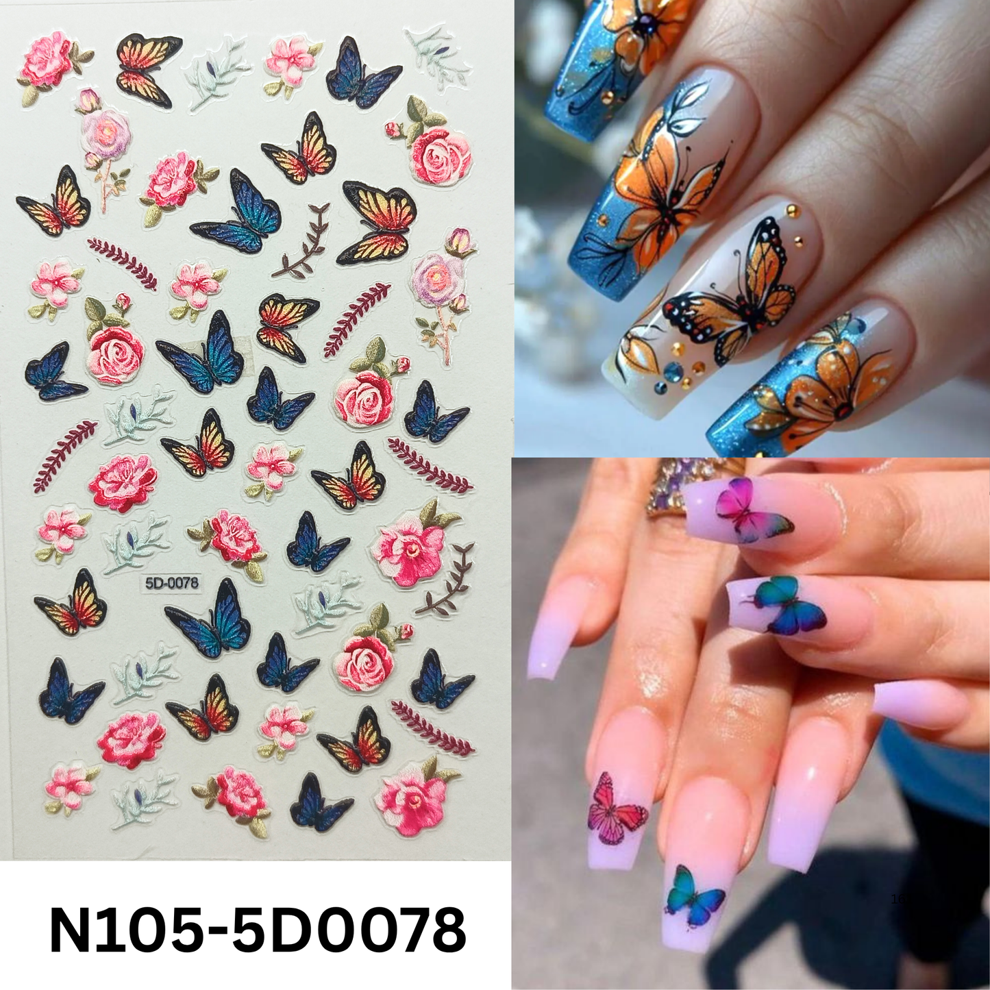 5D Nail Art Stickers ā Butterfly and Bloom Designs for Manicure
