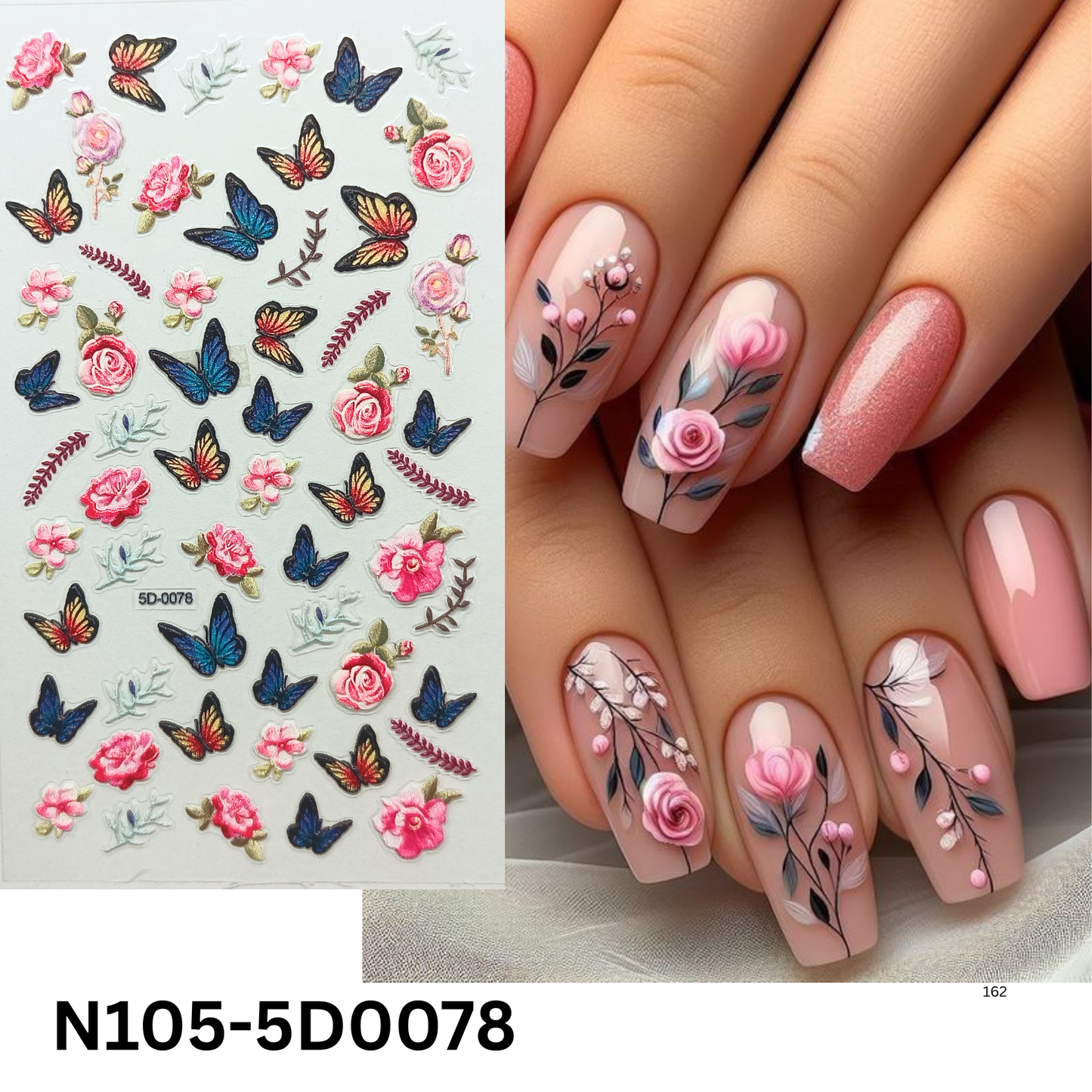 5D Nail Art Stickers ā Butterfly and Bloom Designs for Manicure