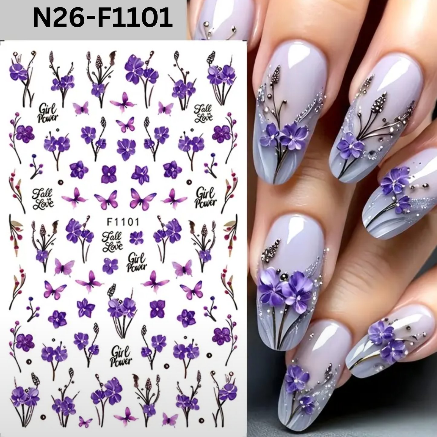 3D Purple Flower Lilac Pattern Nail Art Decals,Manicure Designs, Nail Art Decor Floral Nail Design Durable, Nail Art Decorations