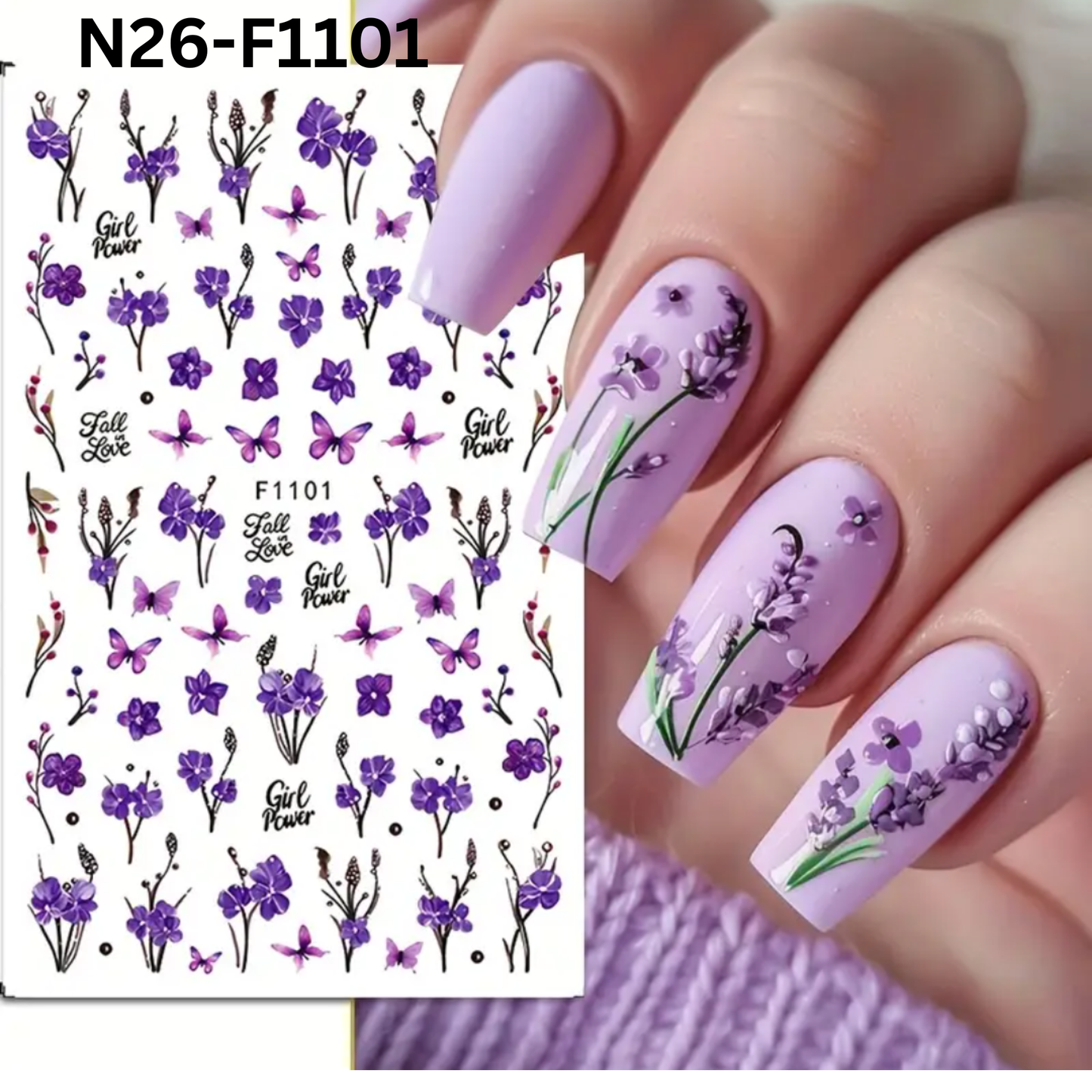 3D Purple Flower Lilac Pattern Nail Art Decals,Manicure Designs, Nail Art Decor Floral Nail Design Durable, Nail Art Decorations
