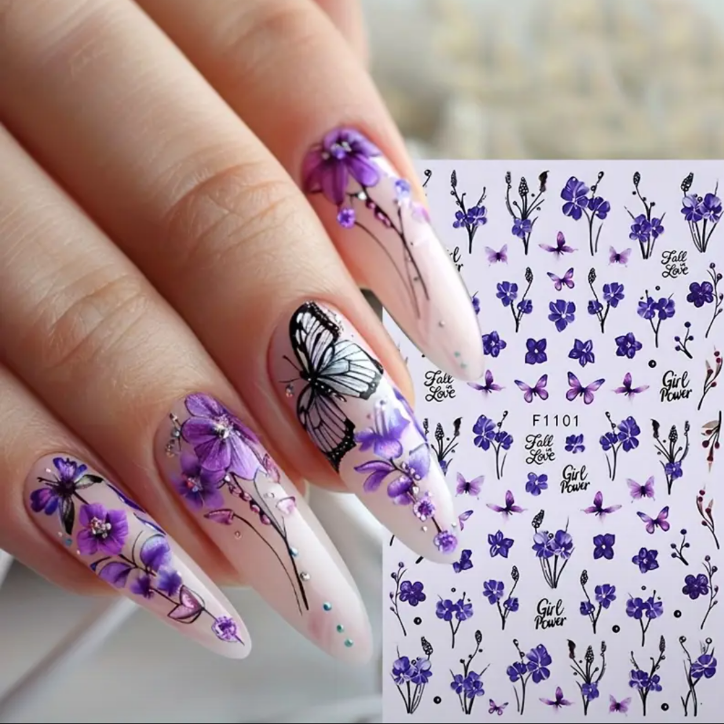 3D Purple Flower Lilac Pattern Nail Art Decals,Manicure Designs, Nail Art Decor Floral Nail Design Durable, Nail Art Decorations