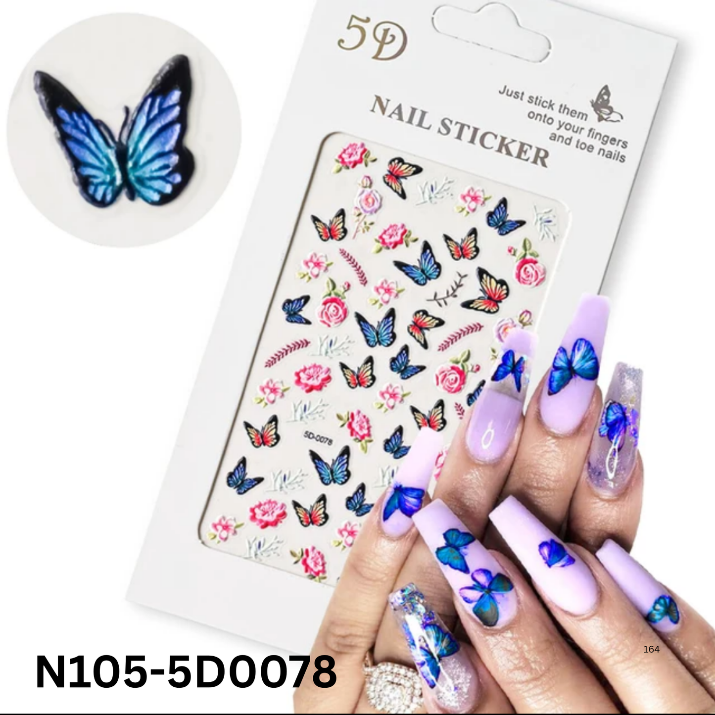 5D Nail Art Stickers ā Butterfly and Bloom Designs for Manicure