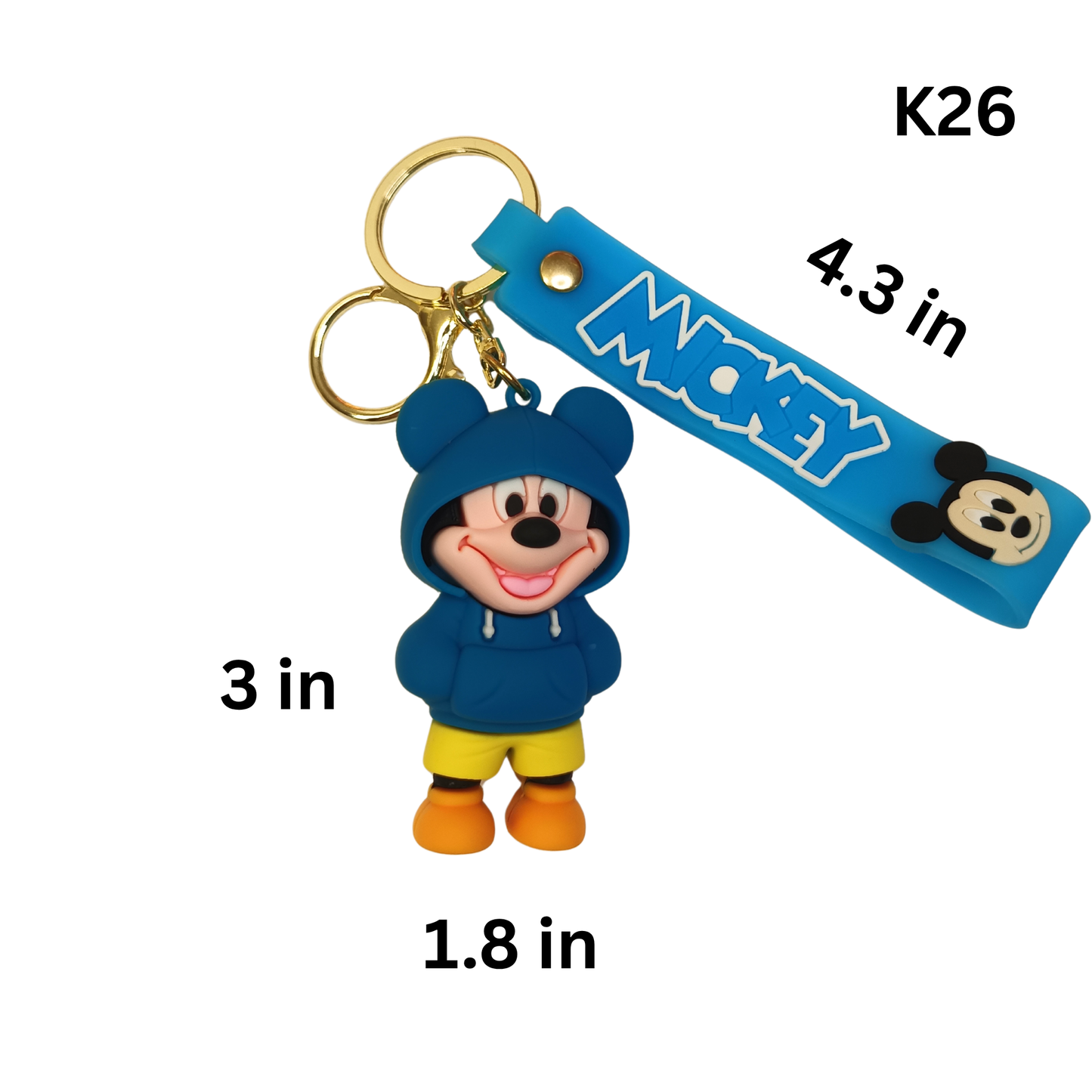 Cute Dark Blue Hoodie Cartoon Mouse Keychain Rubber Pendant Wrist Strap Bag Charm Key Ring