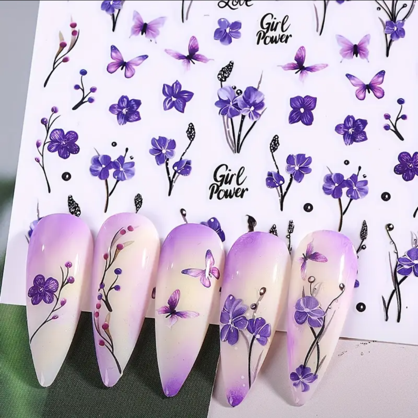 3D Purple Flower Lilac Pattern Nail Art Decals,Manicure Designs, Nail Art Decor Floral Nail Design Durable, Nail Art Decorations