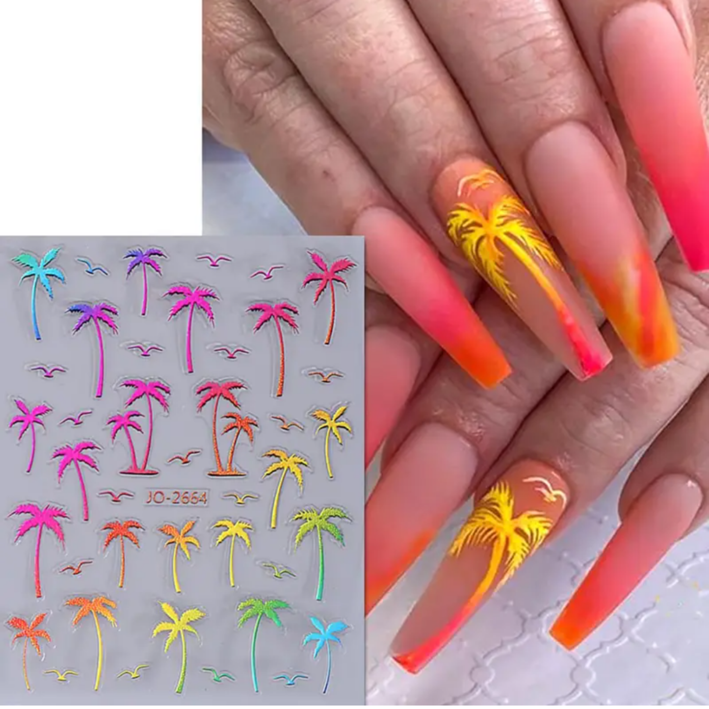 3D Palm Tree Nail Stickers β Tropical Beach Nail Art Decals β Sunset & Summer Nail Design β Self-Adhesive, Multiple Colors