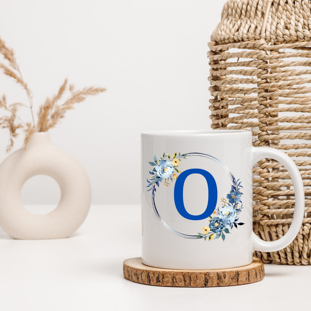 Floral Letter Mug A-Z - Personalized Monogram Coffee Cup, Gift Mug, Girlfriend Boyfriend Gift, Artisan Handmade Coffee Cup, Gifts Personalized Coffee Mug, Mug for Men Women, mug gift for her best friend tumbler