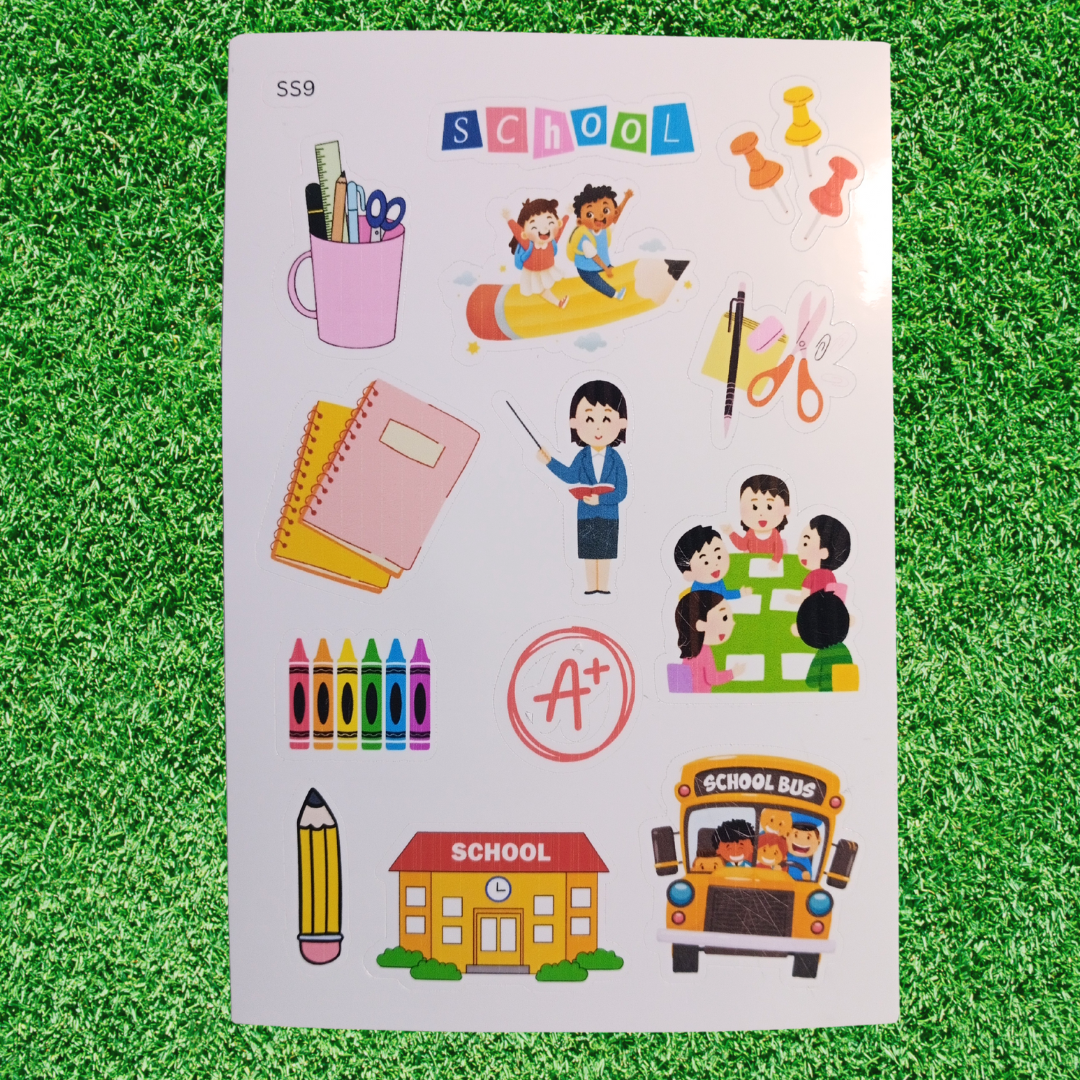 Back to School Handmade School & Book-Themed Vinyl Sticker Sheets