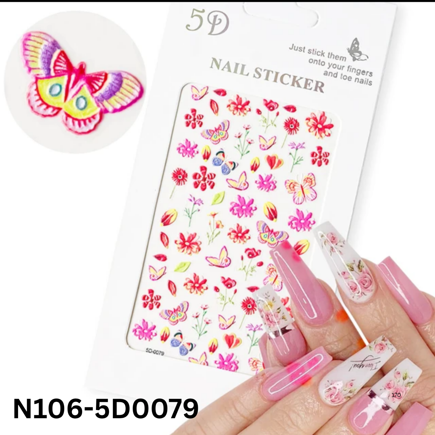 5D Nail Decals ā Butterfly & Flower Embossed Stickers for Nail Lovers