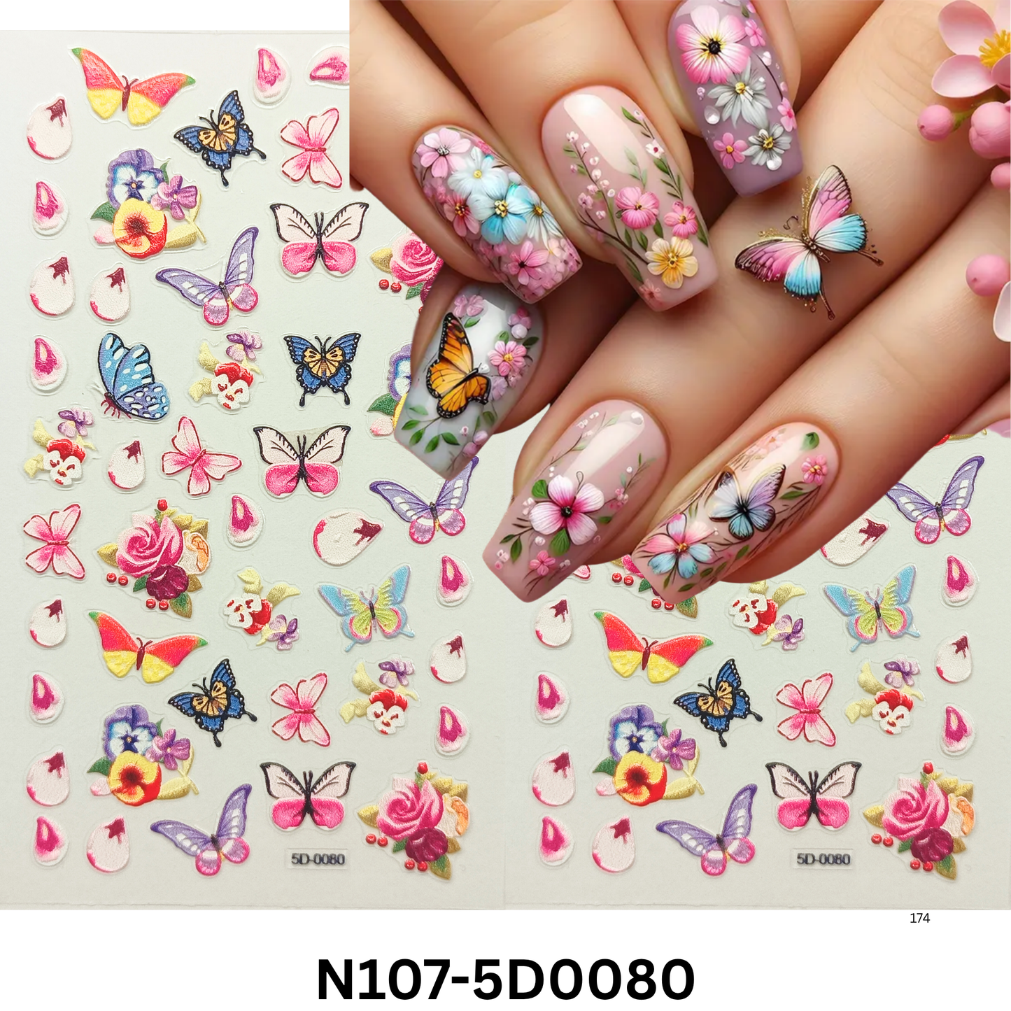 5D Nail Art Stickers ā Butterfly and Bloom Designs for Manicure